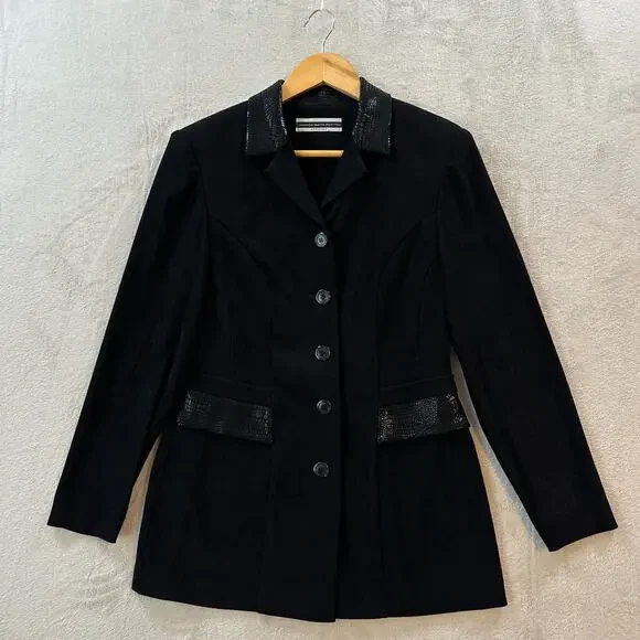 Vintage Amanda Smith Petites Women’s 8P Black Blazer Jacket Snake Skin Trim - Picture 1 of 8